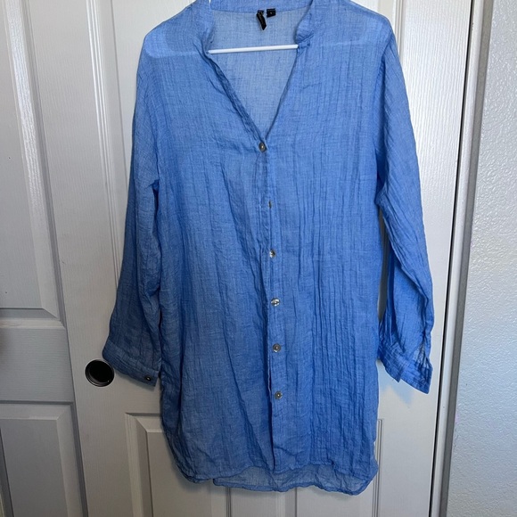 Portocruz Tops - Women's Over Sized Blue Button Down Shirt